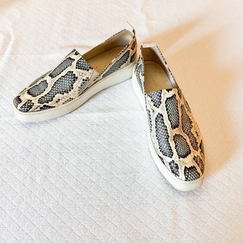 Vince Saxon Snake Python Platform Sneakers White … - image 5